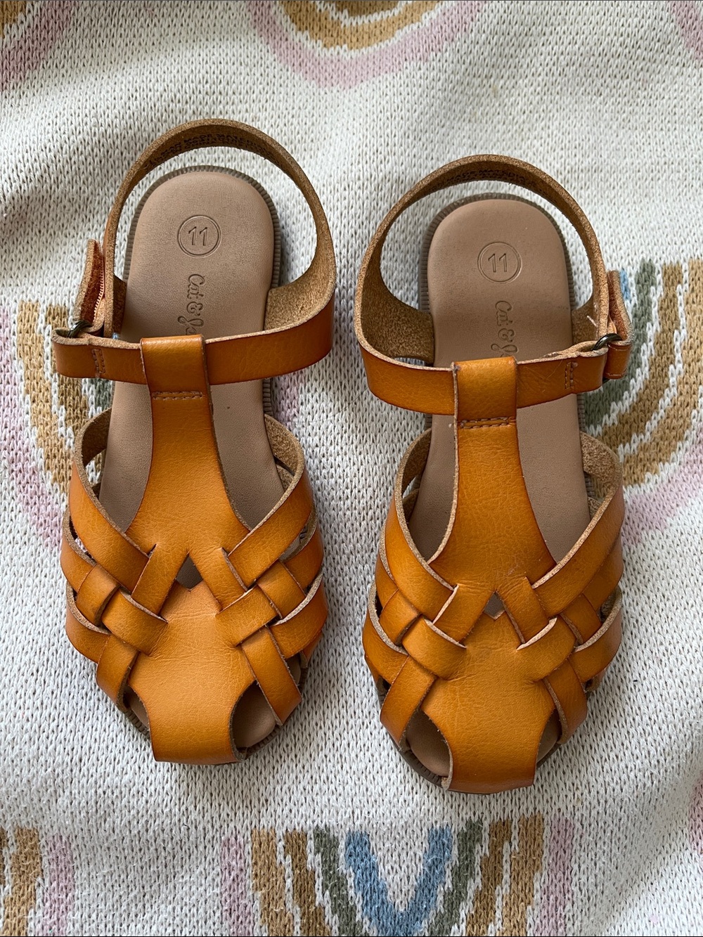 Cat & Jack Girls Braided Leather Sandals in Tan